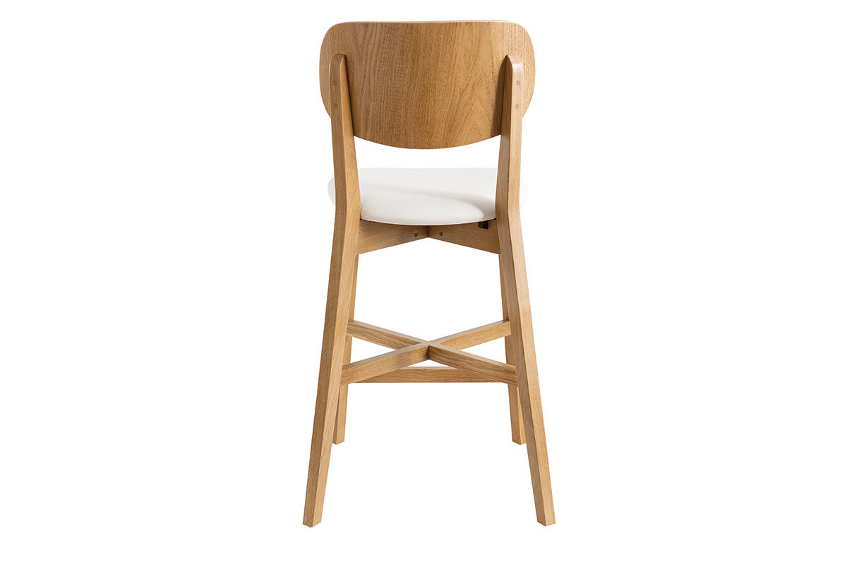 Tabouret de bar bois clair ch�ne et blanc H65 cm LUCIA