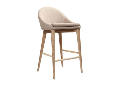 Tabouret de bar design en tissu beige et bois clair H66.5 cm DALIA