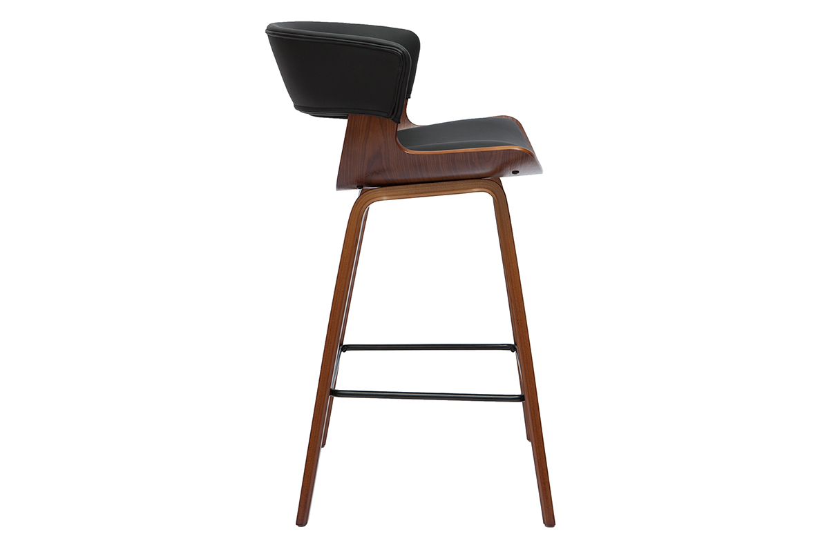 Tabouret de bar design noir et bois fonc� H65 cm SYRAH