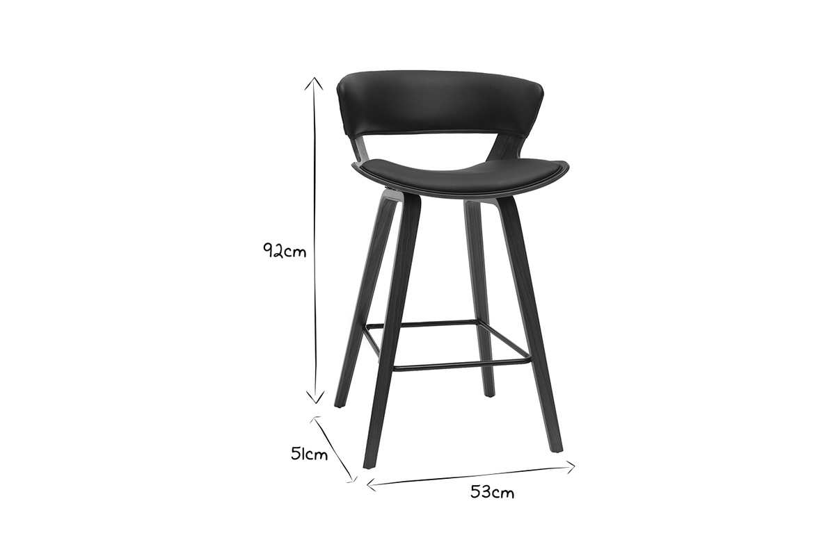 Tabouret de bar design noir et bois fonc� H65 cm SYRAH
