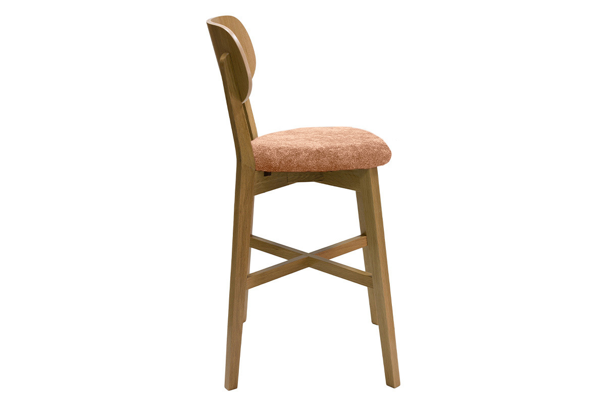 Tabouret de bar en bois clair ch�ne et tissu effet velours terre br�l�e H65 cm LUCIA