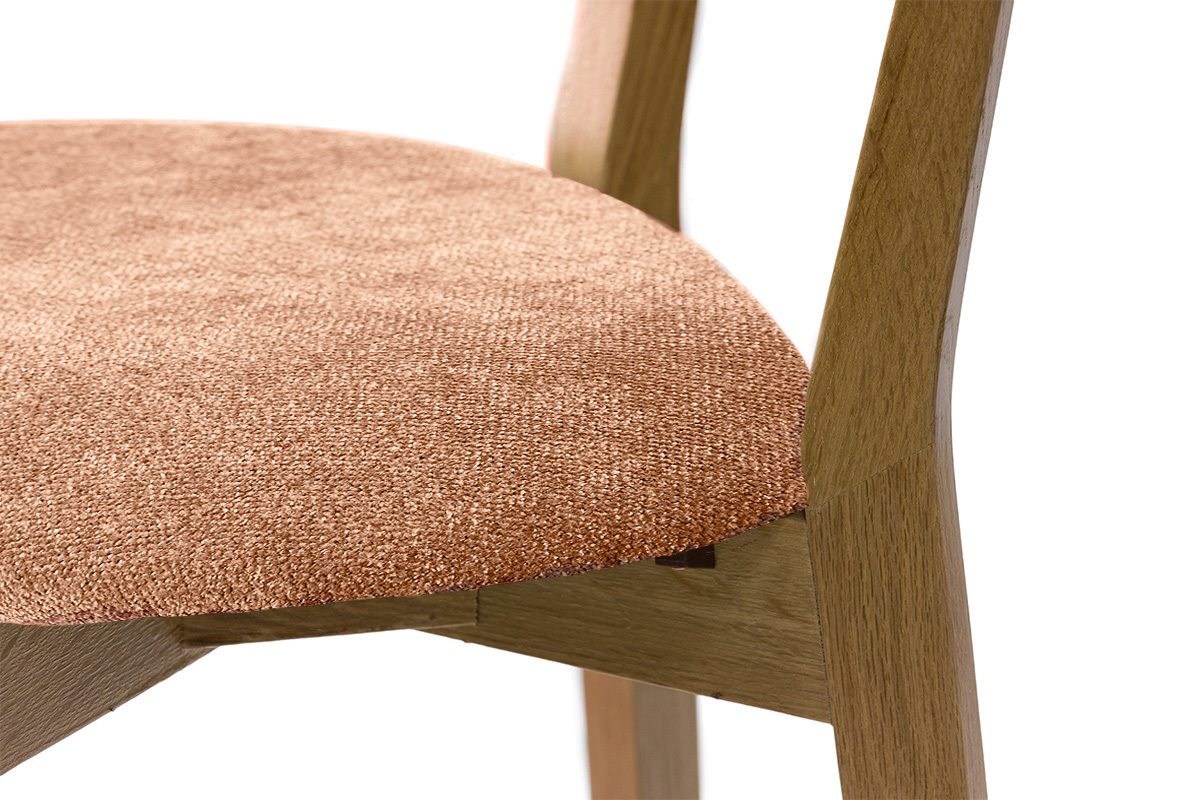 Tabouret de bar en bois clair ch�ne et tissu effet velours terre br�l�e H65 cm LUCIA