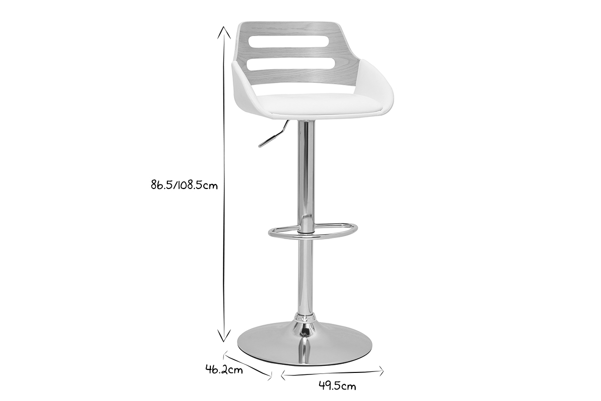 Tabouret de bar relevable design blanc et ch�ne PERNIK