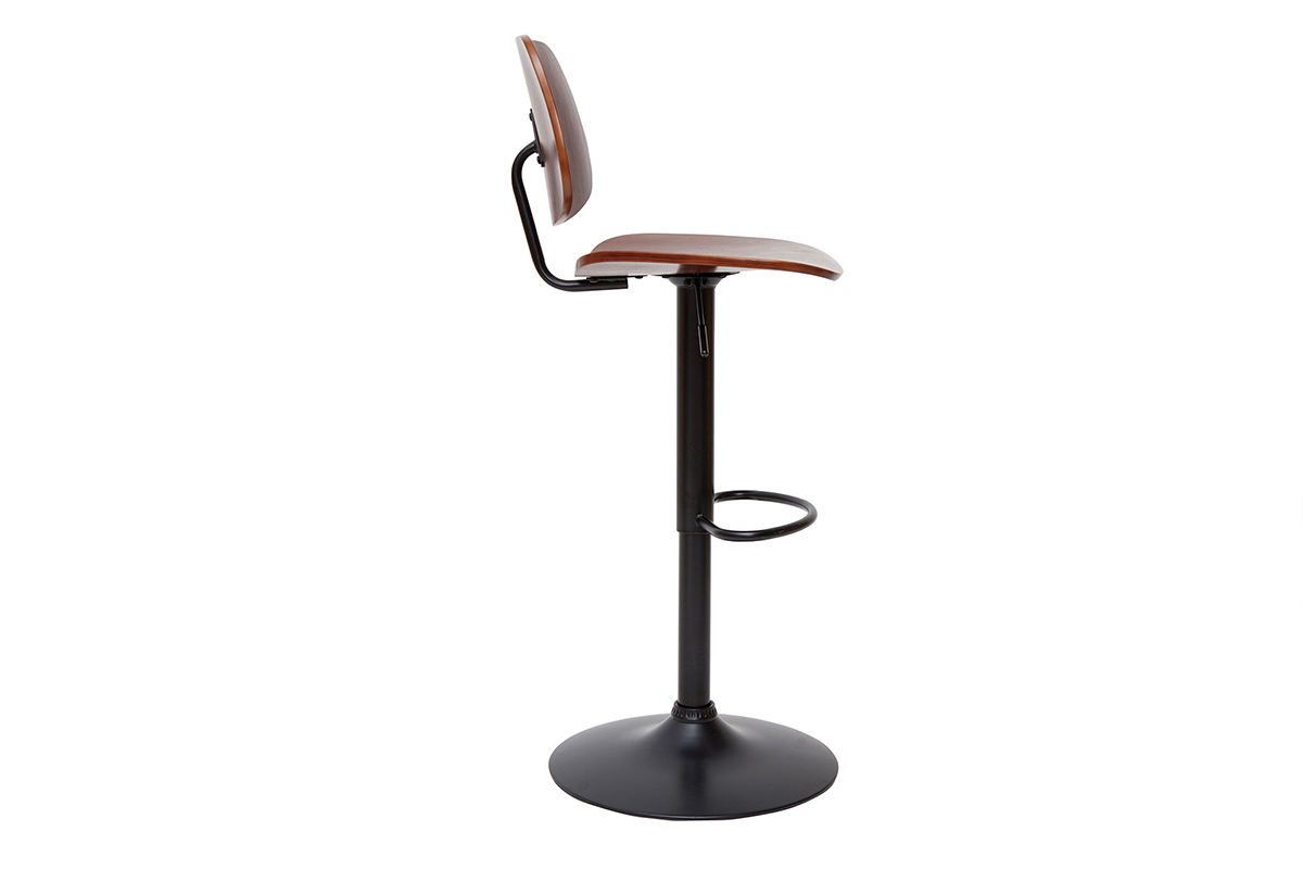 Tabouret de bar relevable noyer et m�tal noir TOBIAS