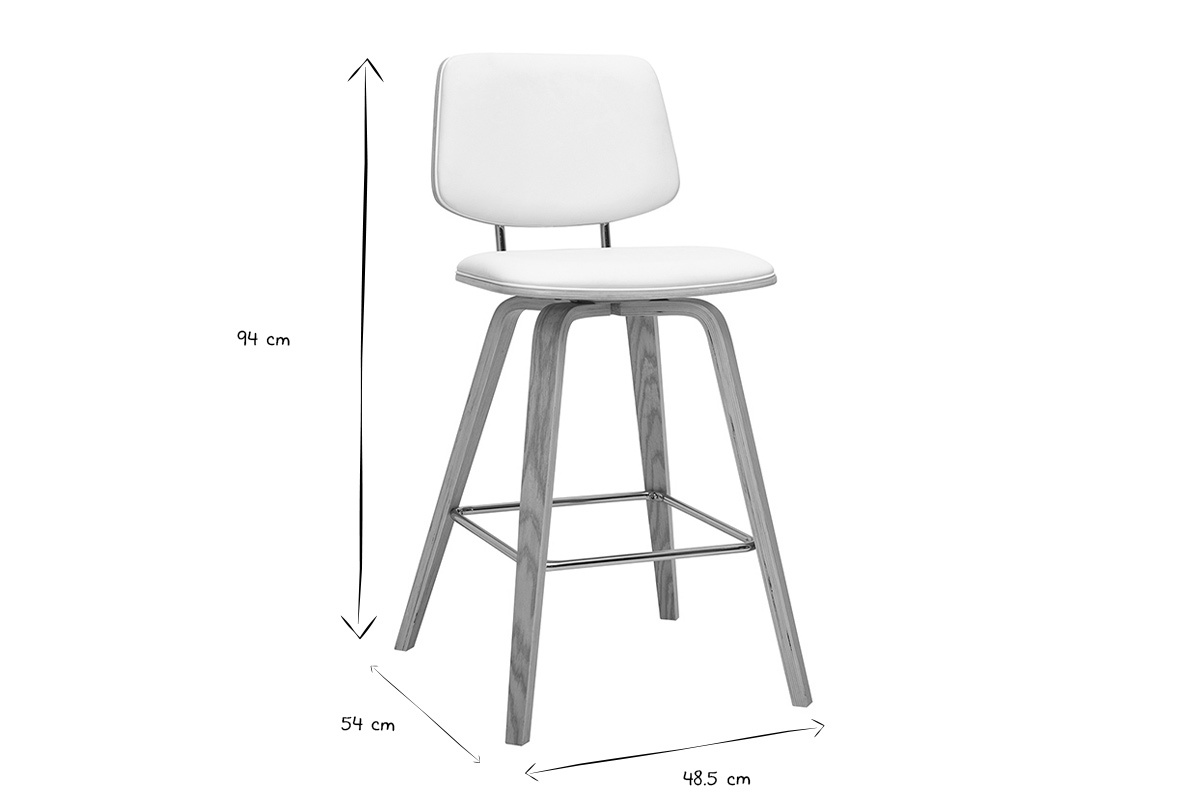 Tabouret de bar blanc SEGUR avec dimensions 94 cm de haut, 54 cm de profondeur et 48,5 cm de large en noir et blanc.