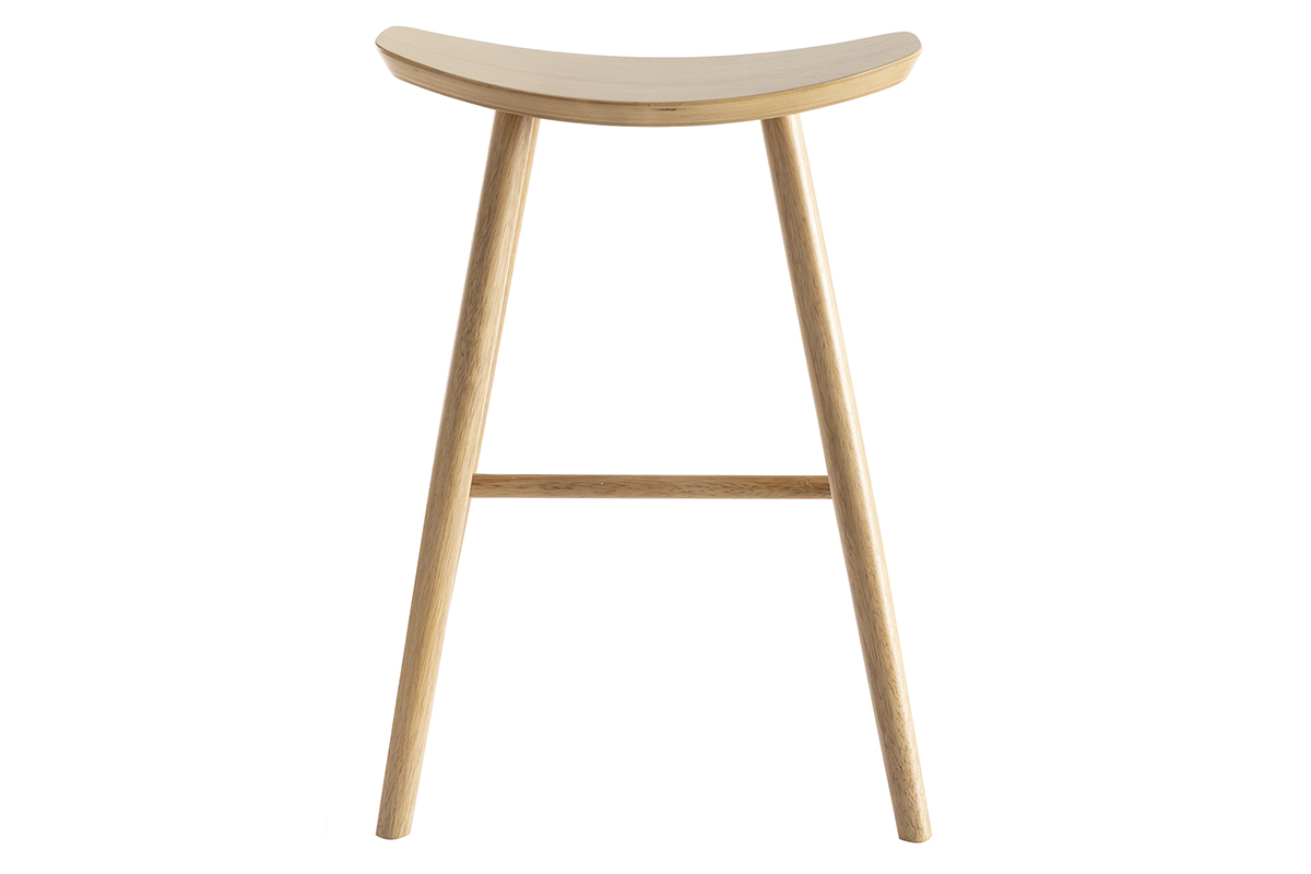 Tabouret de bar DEMORY en bois clair, vue de face.