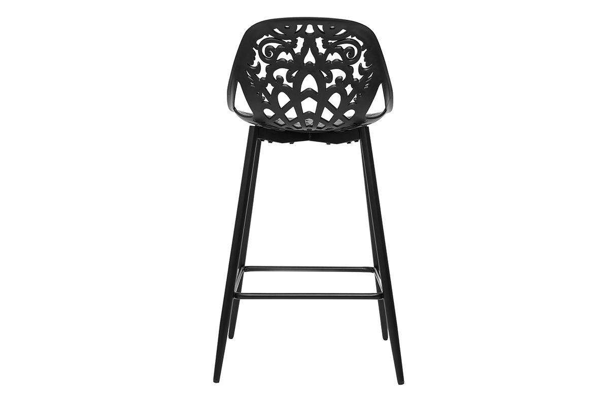 Tabouret de bar noir design baroque, vue de dos.