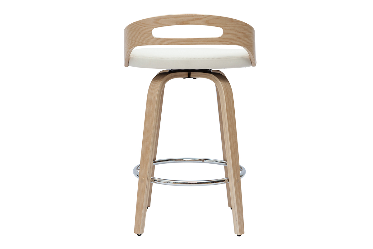 Tabourets de bar design bois clair et polyur�thane blanc 65cm pivotant 360� (lot de 2) MANO