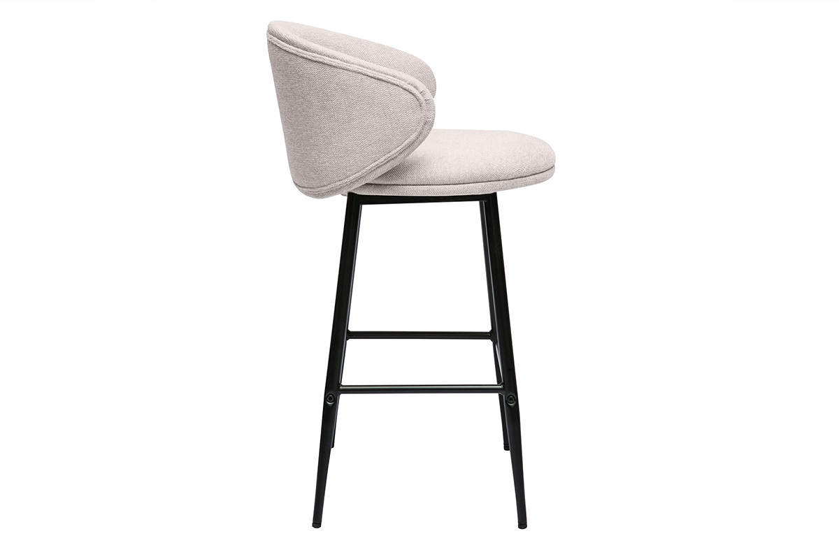 Tabourets de bar design en tissu effet velours textur� beige et m�tal noir (lot de 2) ROSALIE