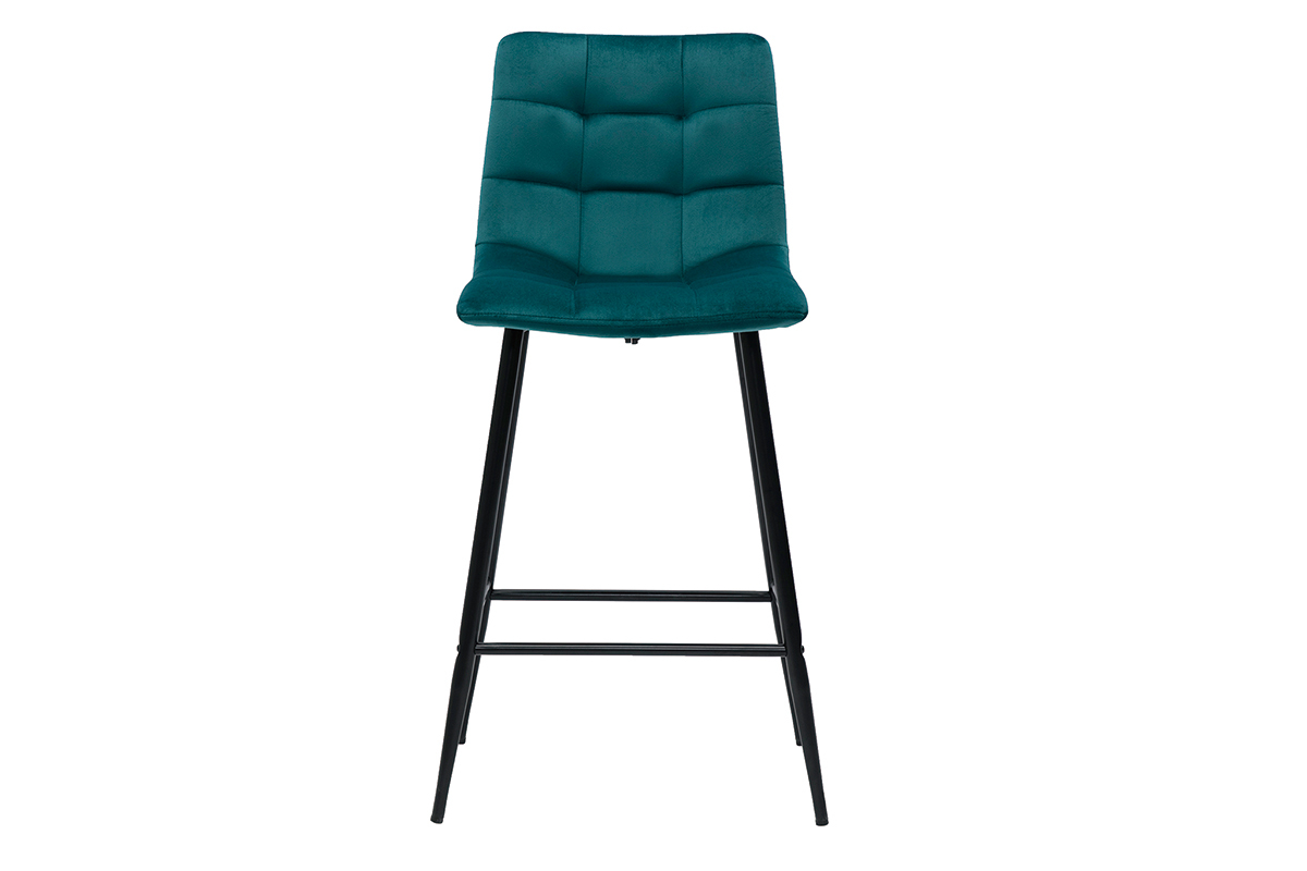 Tabourets de bar design en velours bleu p�trole H65 cm (lot de 2) MAXWELL