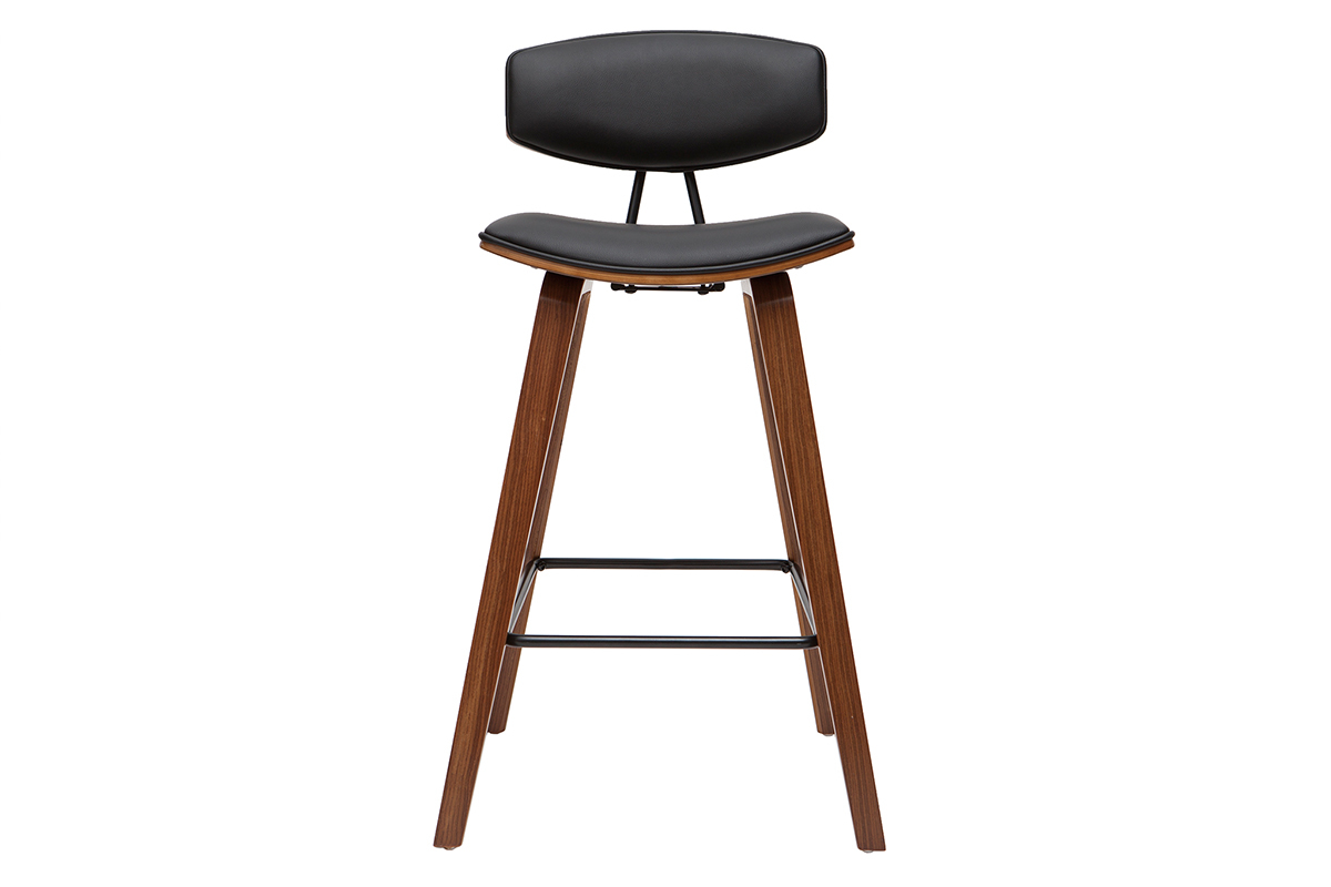 Tabourets de bar design noir et bois fonc� H69 cm (lot de 2) VASCO