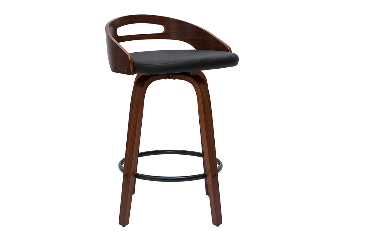 Tabourets de bar design noirs et bois fonc� 65cm (lot de 2) MANO