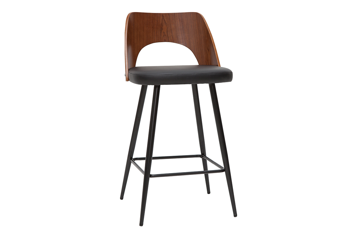 Tabourets de bar design noirs et noyer H66.5 (lot de 2) FALCOM
