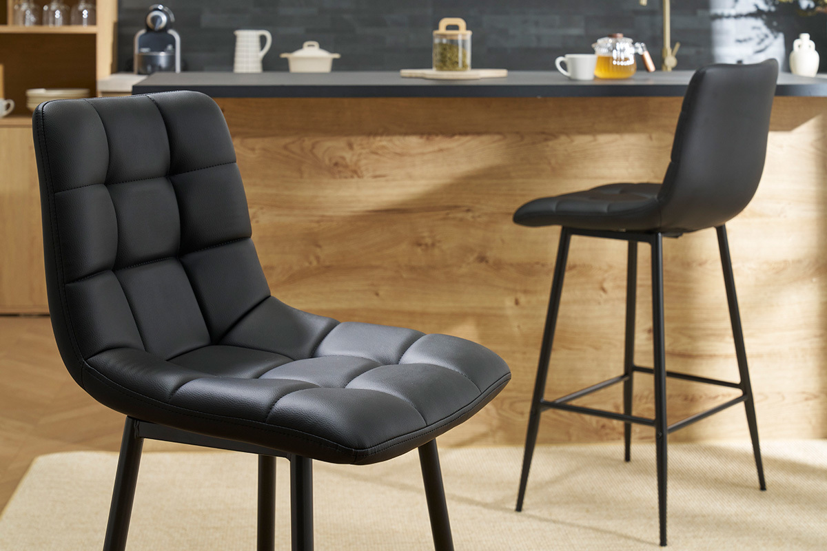 Tabourets de bar design noirs H65 cm (lot de 2) MAXWELL