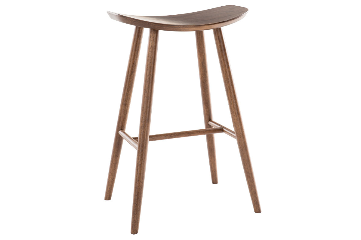 Tabouret de bar en bois, sans dossier, avec pieds droits, vue de 3/4.