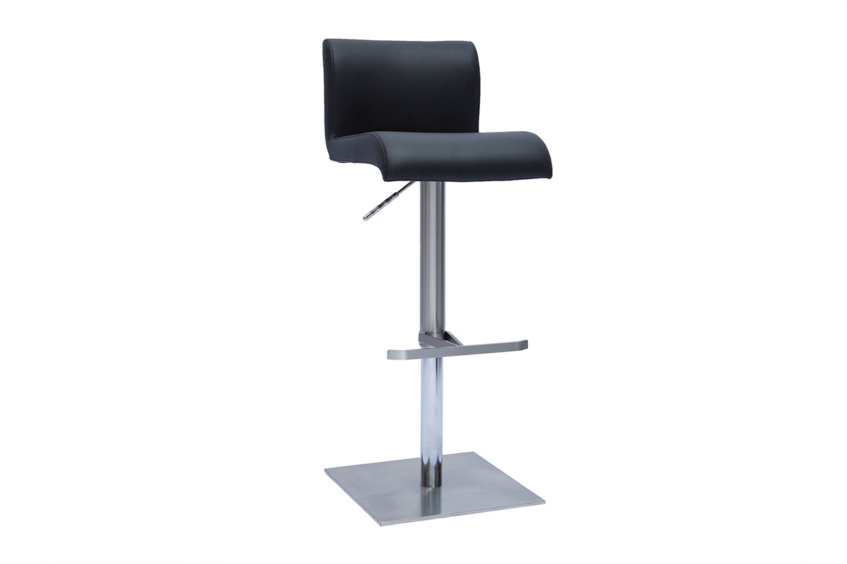 Tabourets de bar design r�glables noir et inox bross� (lot de 2) SHEINA