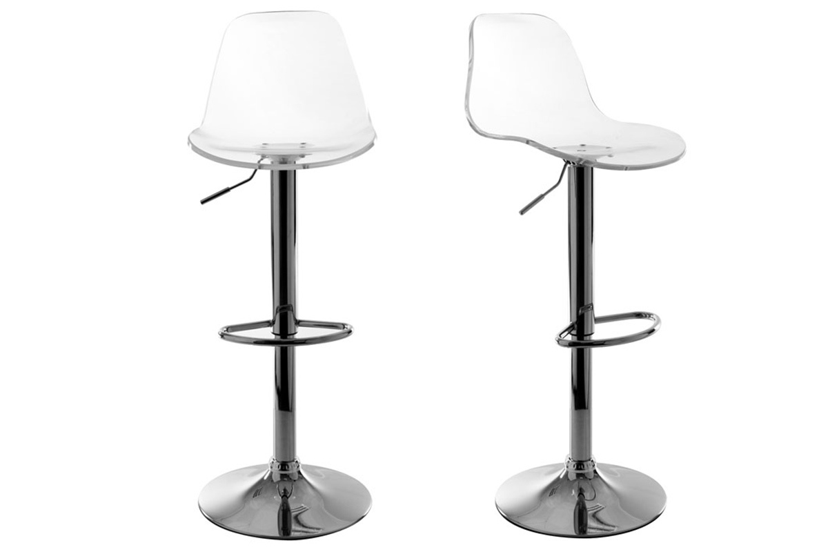 Tabourets de bar design r�glables transparents (lot de 2) GALILEO