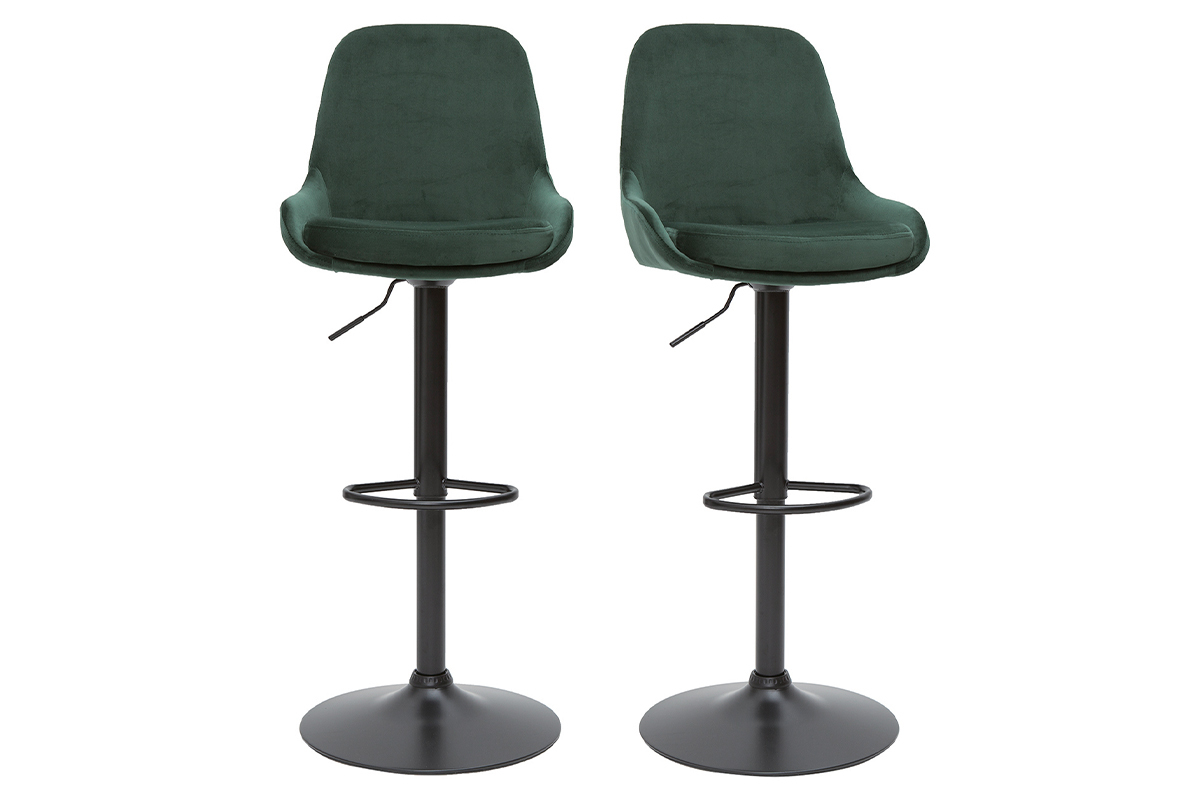 Tabourets de bar design r�glables velours vert (lot de 2) HOLO