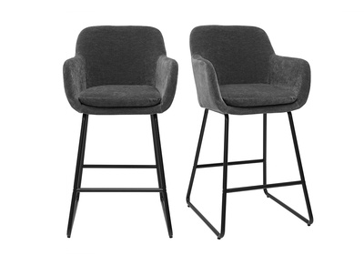 Tabourets de bar effet velours gris fonc&eacute; H65 cm (lot de 2) AMIKA