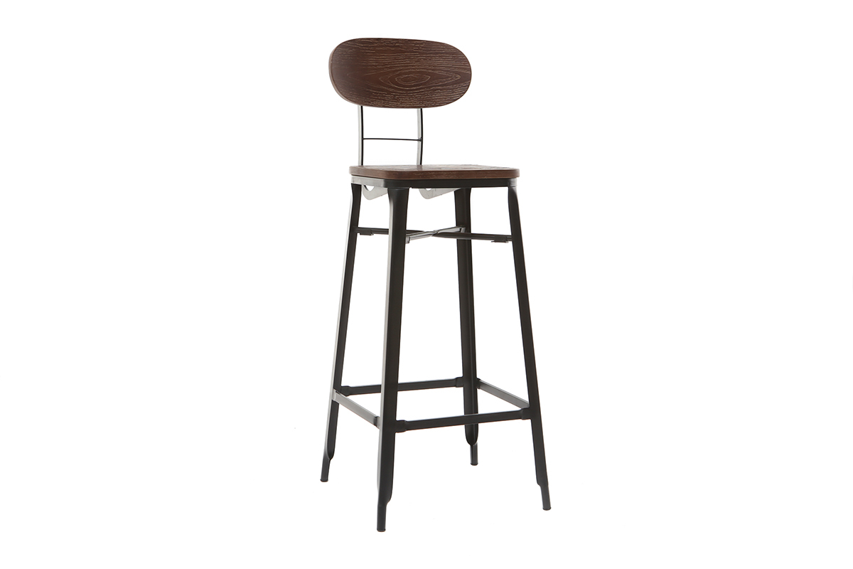 Tabourets de bar en bois et m�tal noir H75 cm (lot de 2) HOCKER