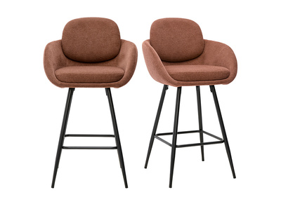 Tabourets de bar en tissu chenille terre br&ucirc;l&eacute;e et m&eacute;tal noir H68.5 cm (lot de 2) SLAKE