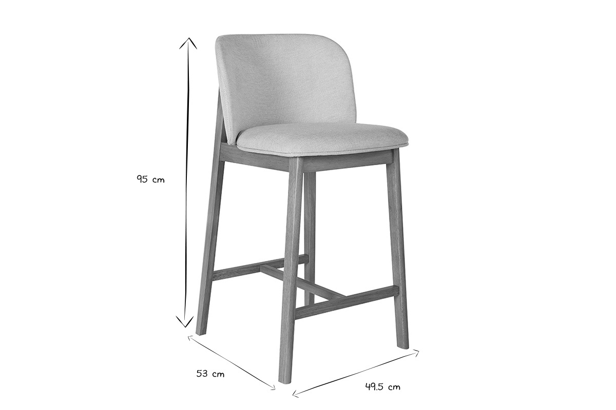 Tabouret de bar montr� en dimensions noir et blanc, 95 cm de haut, 53 cm de large, 49.5 cm de profondeur.