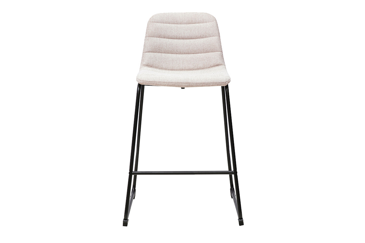 Tabouret de bar en tissu beige et m�tal, vue de face, hauteur 64 cm