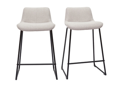 Tabourets de bar en tissu effet velours textur&eacute; beige et m&eacute;tal H65 cm (lot de 2) BOOST