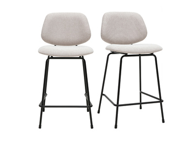 Tabourets de bar en tissu effet velours textur&eacute; beige et m&eacute;tal H66.5 cm BARNET (lot de 2)