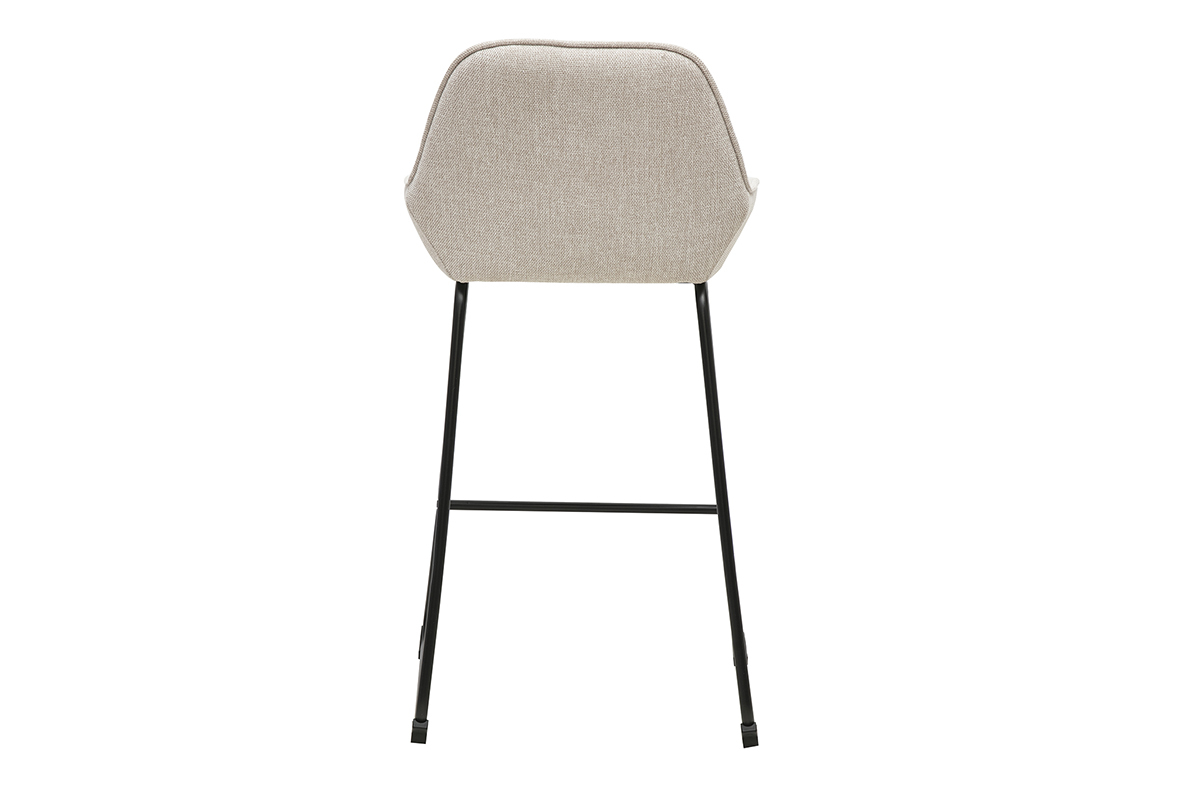Tabouret de bar en tissu beige effet velours, vue de dos, avec pieds en m�tal noir.