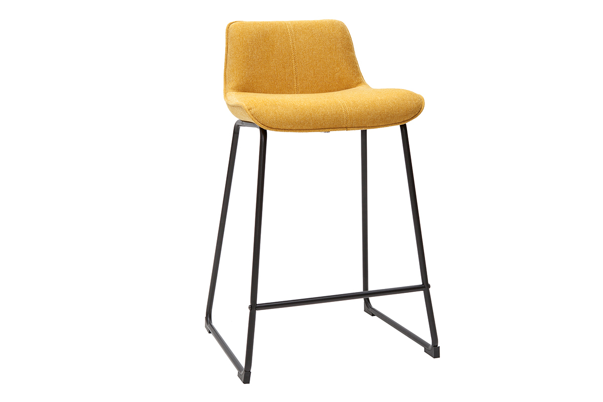 Tabourets de bar en tissu effet velours textur� jaune moutarde et m�tal H65 cm (lot de 2) BOOST