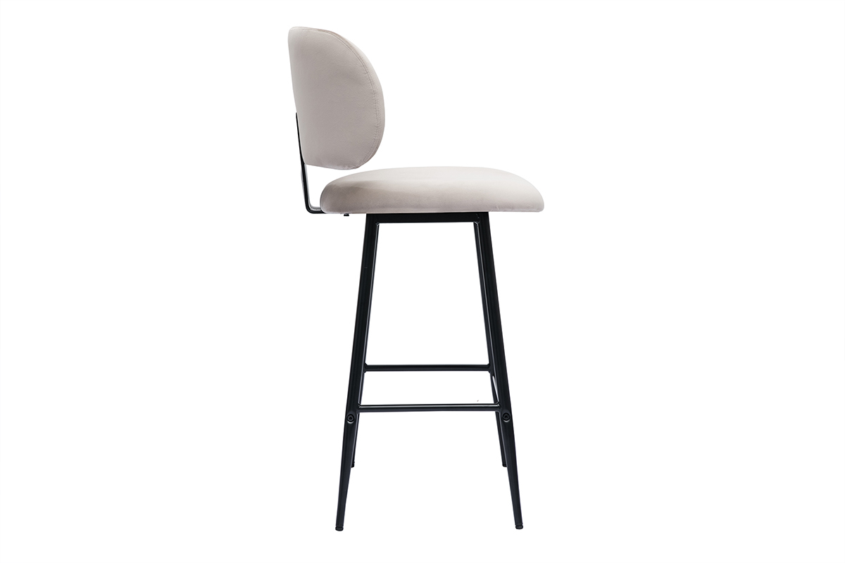 Tabourets de bar en tissu velours taupe et m�tal noir H70 cm (lot de 2) ATRIUM