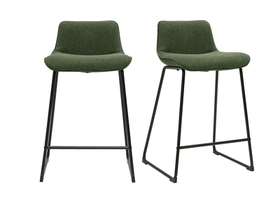 Tabourets de bar en tissu vert kaki et m&eacute;tal H65 cm (lot de 2) BOOST