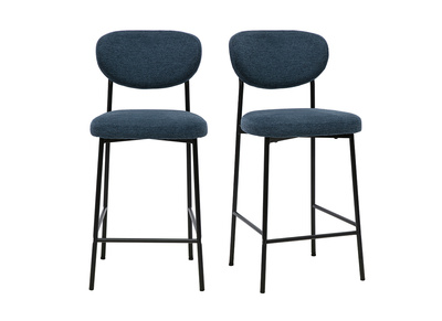 Tabourets de bar fixes en tissu effet velours textur&eacute; bleu fonc&eacute; H65 cm (lot de 2) BREKA