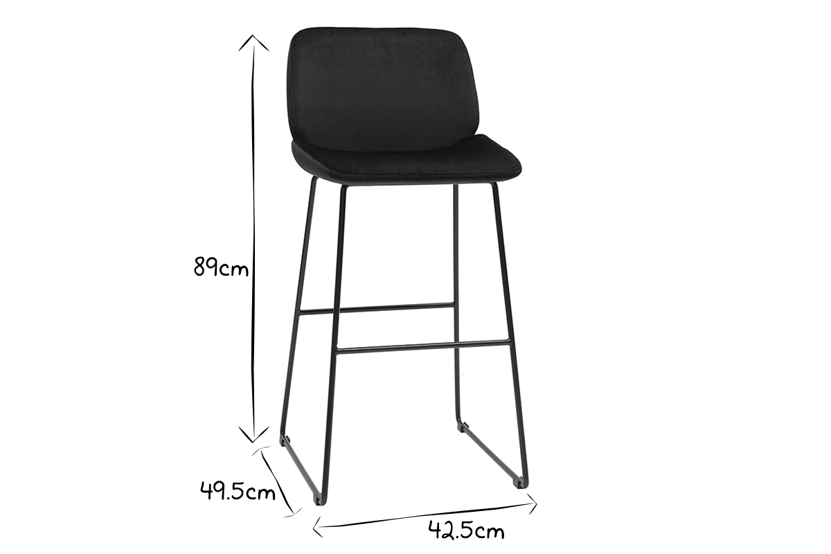 Tabourets de bar fixes en tissu velours noir pieds m�tal noir H65 (lot de 2) KAOLY