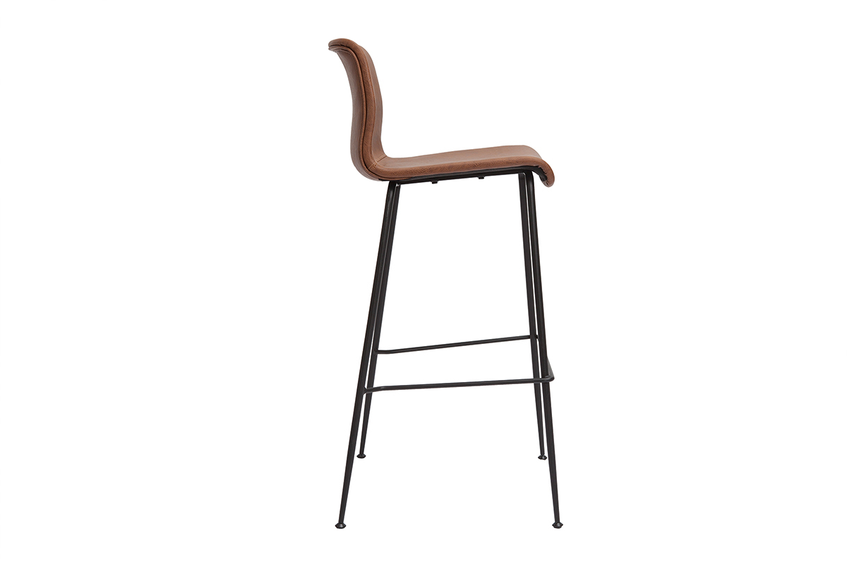 Tabourets de bar fixes marron aspect vieilli et m�tal noir H75 (lot de 2) HAROLD