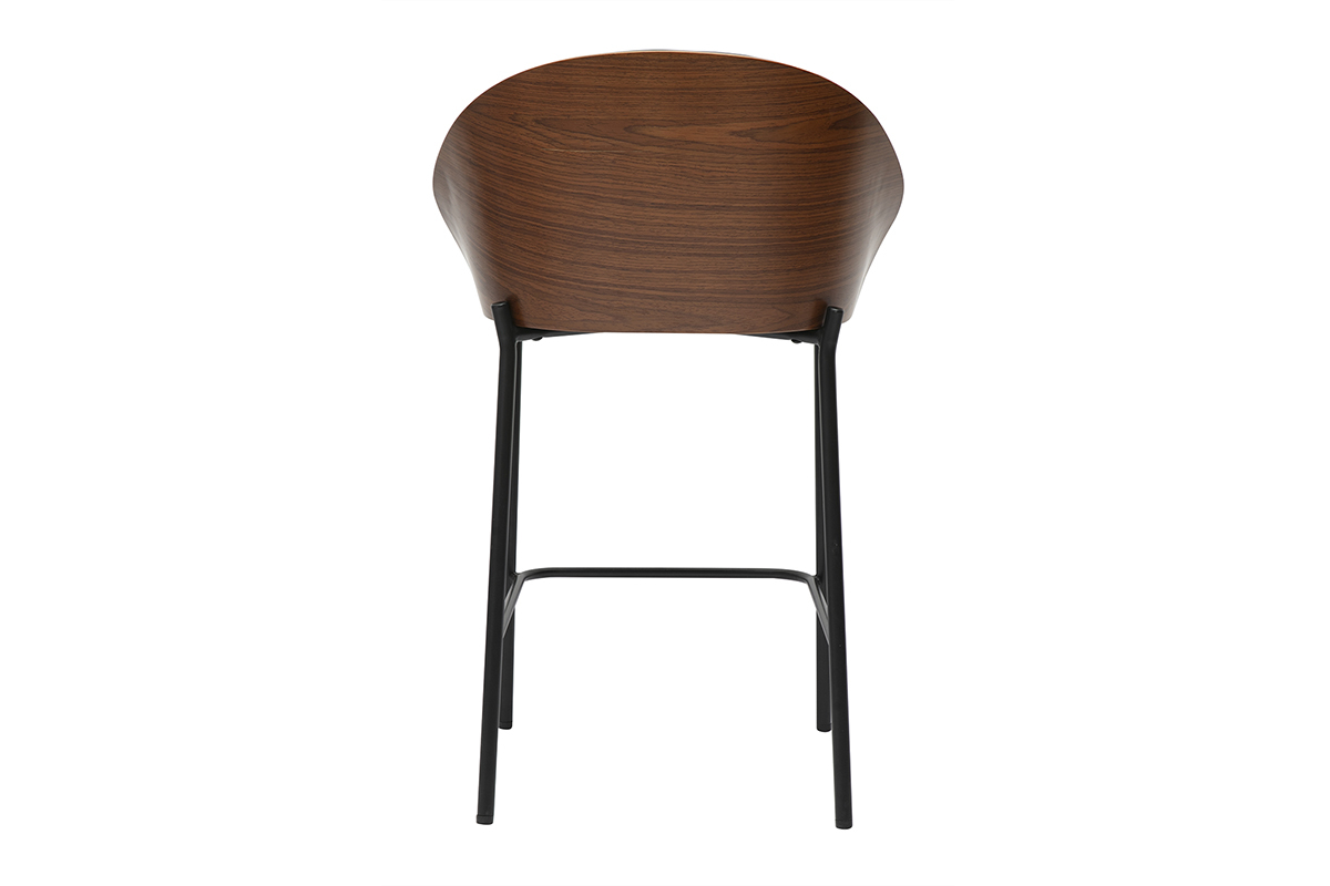 Tabouret de bar Tucson vu de dos, bois fonc� et m�tal noir.
