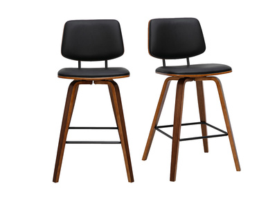 Tabourets de bar noirs et bois fonc&eacute; H66 cm (lot de 2) SEGUR