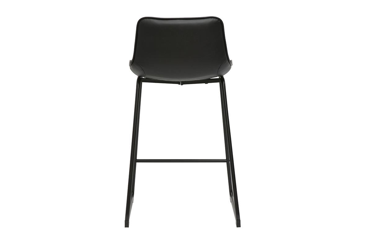 Tabouret de bar noir en polyur�thane, vue arri�re, pi�tement luge en m�tal.