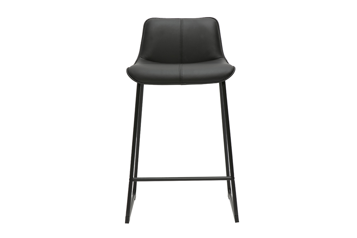 Tabouret de bar noir et m�tal H65 cm vu de face.