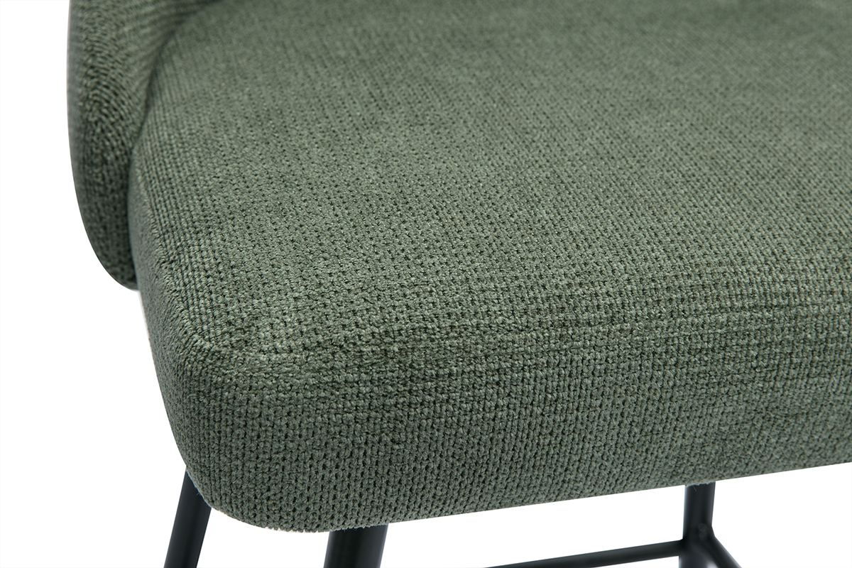 Assise de tabouret tissu vert kaki et pi�tement m�tal noir