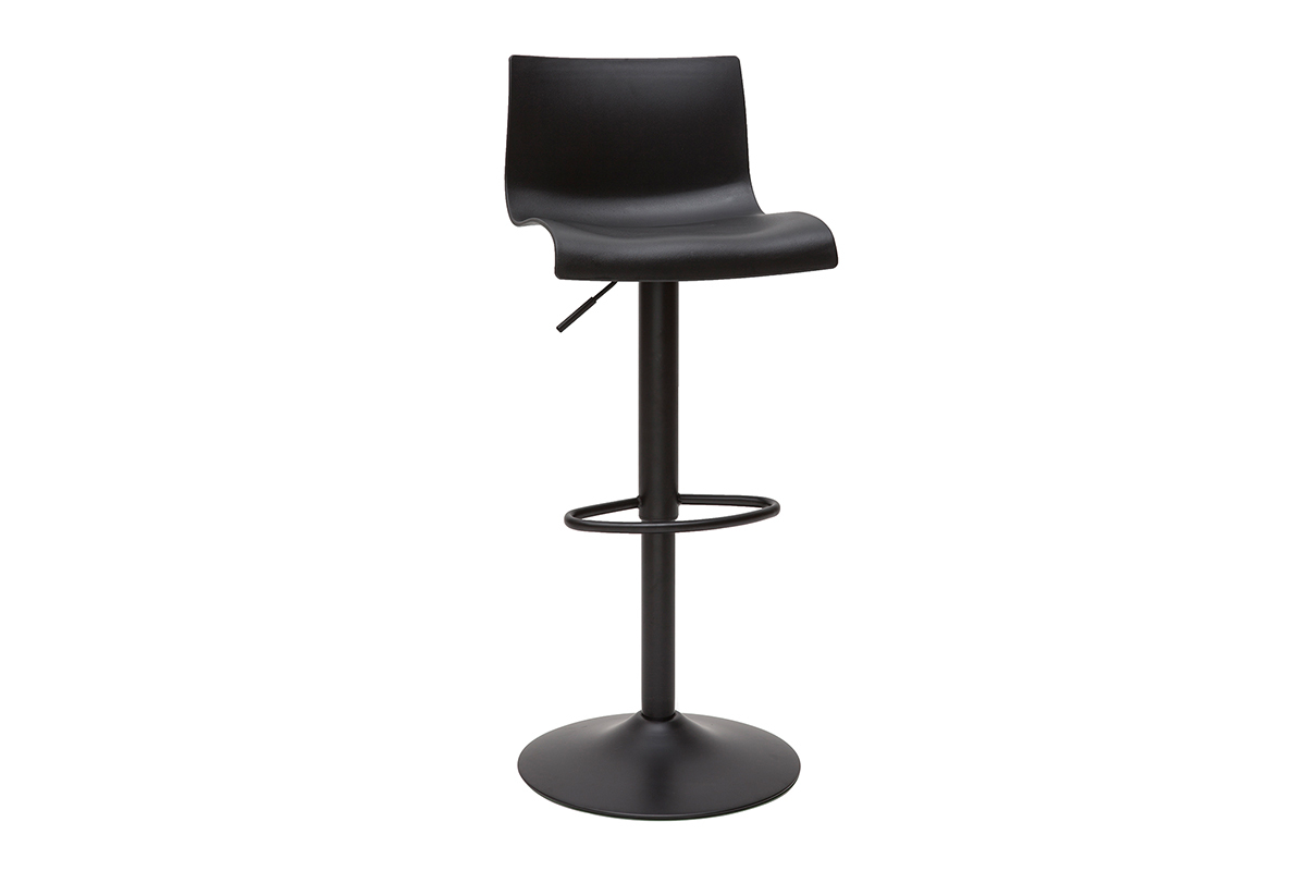 Tabouret de bar noir r�glable en m�tal avec assise en polypropyl�ne. Vue 3/4.