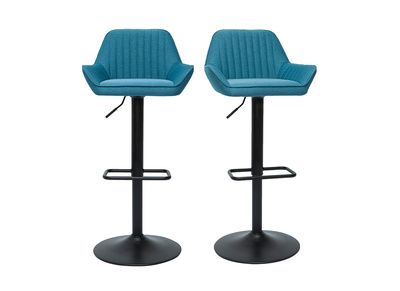 Tabourets de bar r&eacute;glables design en tissu bleu (lot de 2) RONNIE