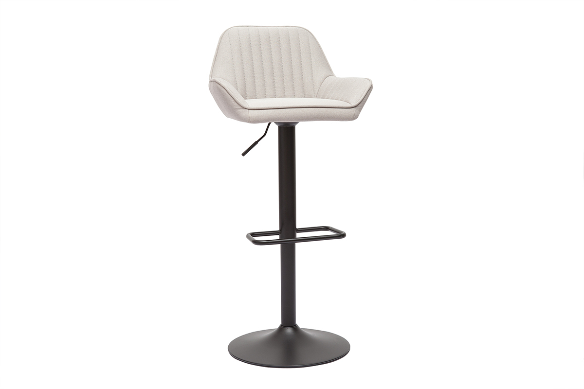 Tabourets de bar r�glables en tissu beige et m�tal noir (lot de 2) RONNIE