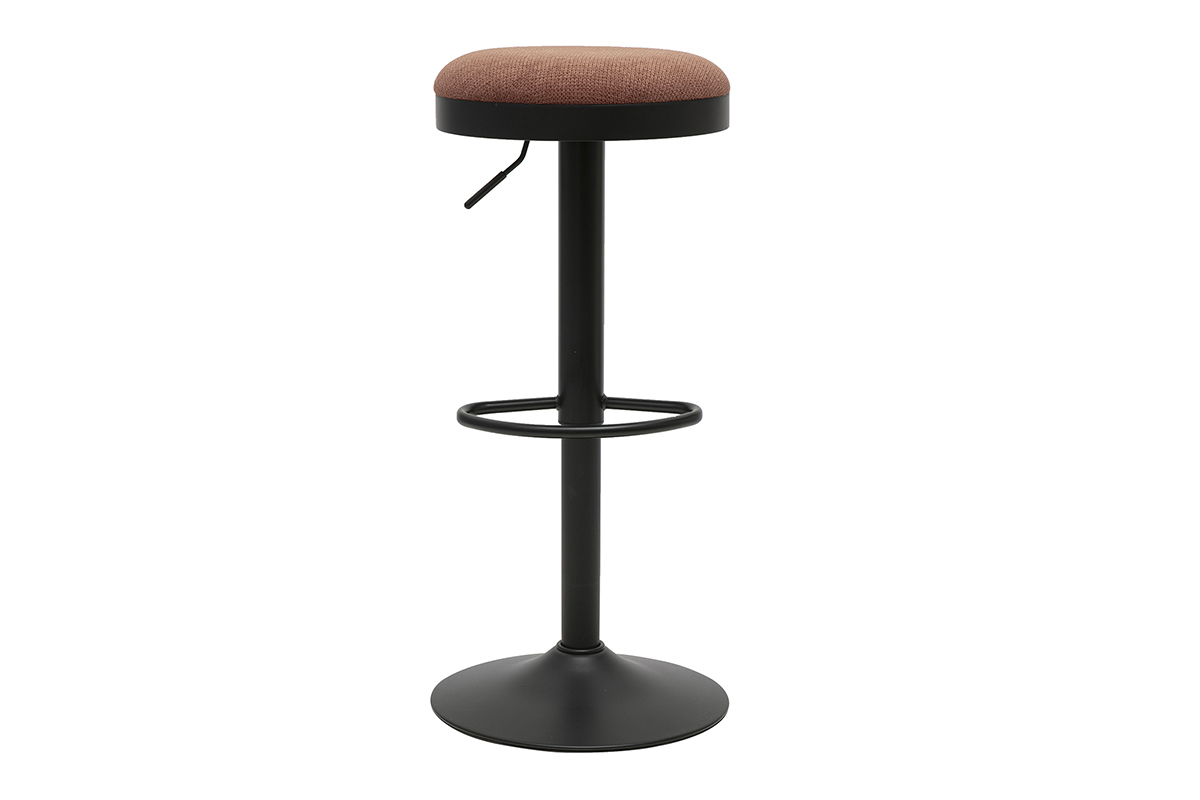 Tabouret de bar r�glable en tissu chenille terre br�l�e et m�tal, vue de face