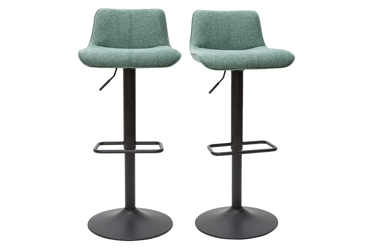 Tabourets de bar r�glables en tissu effet velours textur� vert c�ladon et m�tal (lot de 2) BOOST