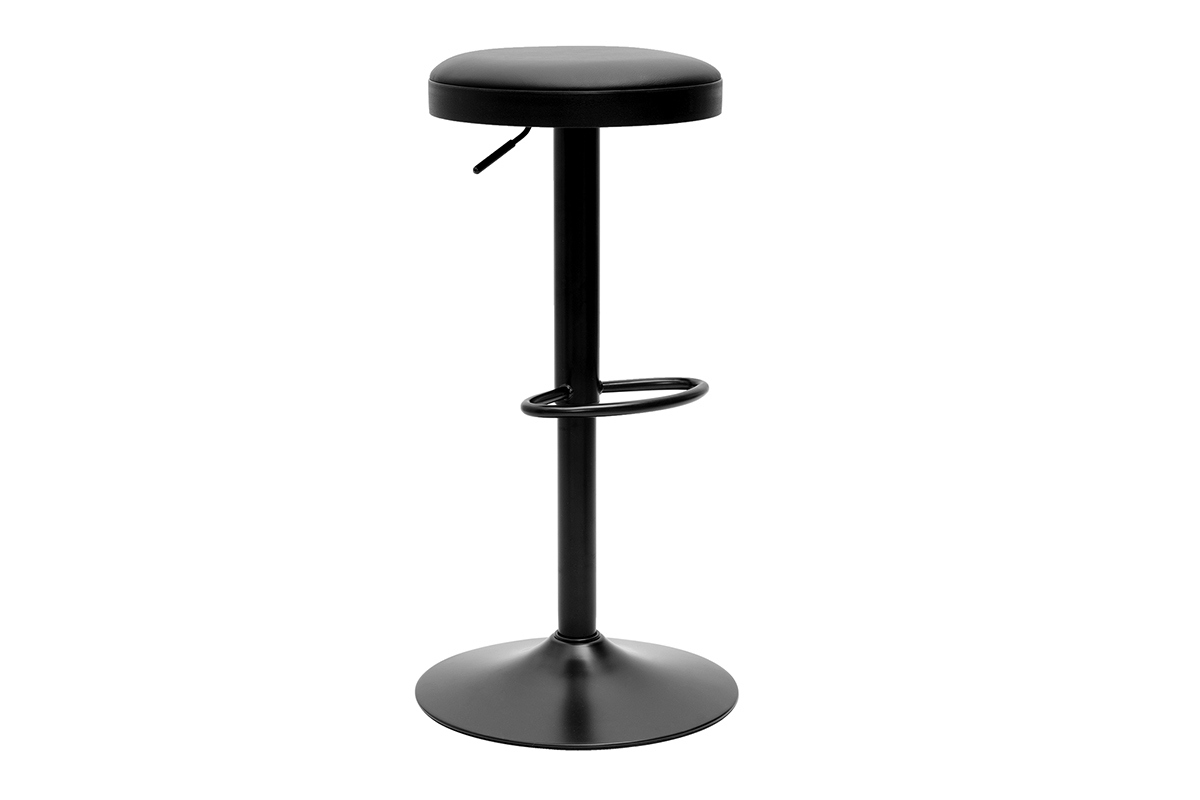 tabouret de bar noir r�glable BYRON en m�tal et polyur�thane, vue de 3/4