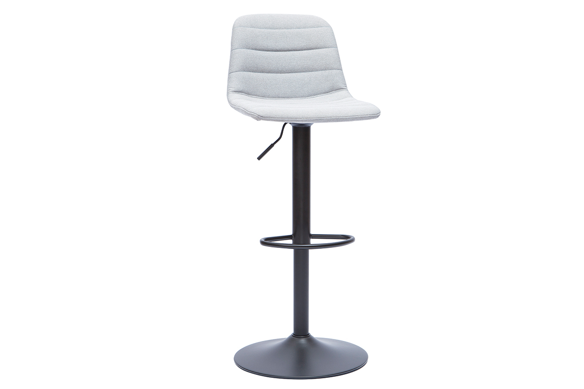 Tabourets de bar r�glables pivotants 360� en tissu gris clair et m�tal (lot de 2) SAURY