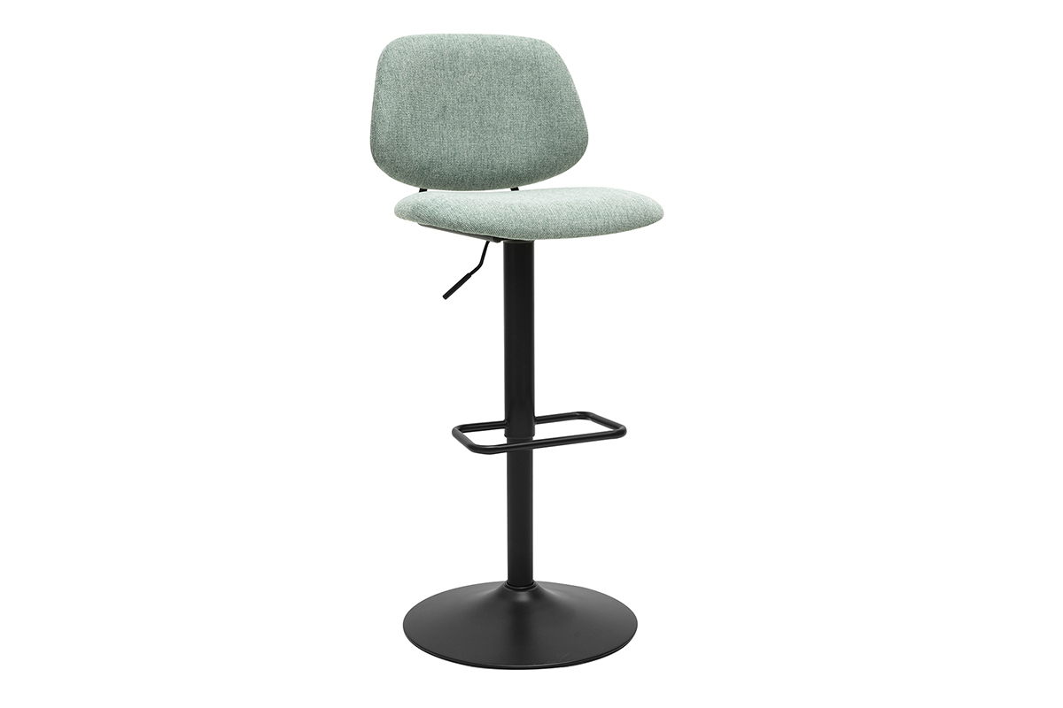 Tabouret de bar vert c�ladon avec pied en m�tal noir, vue de 3/4.