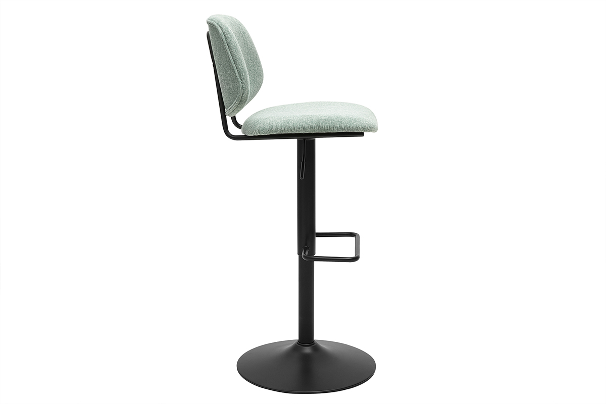 Tabouret de bar vert c�ladon et m�tal noir, vue de profil.